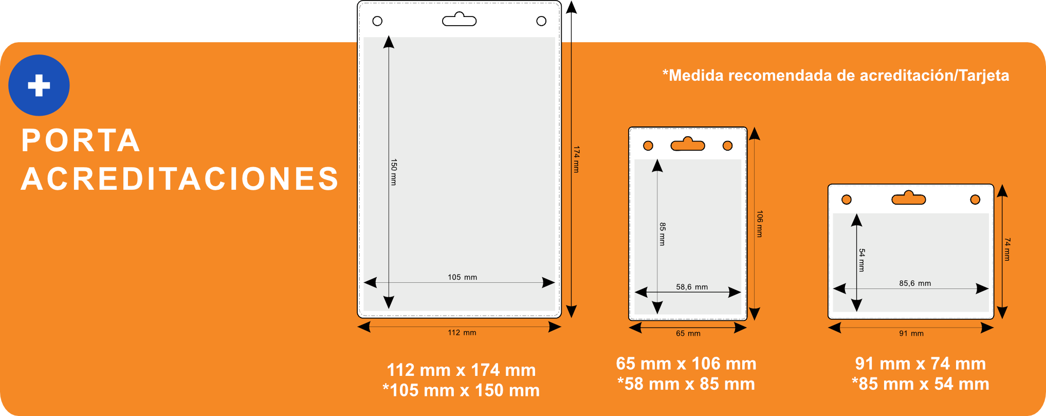 Medidas de porta acreditaciones para LANYARDS en eventos, congresos y ferias