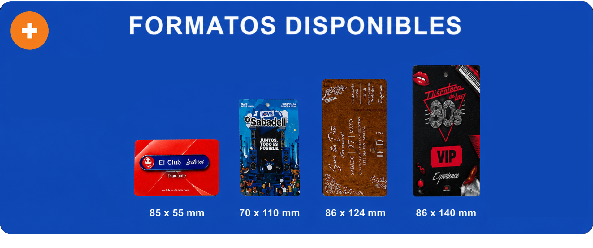 Formatos disponibles de tarjetas PVC para acreditaciones de eventos